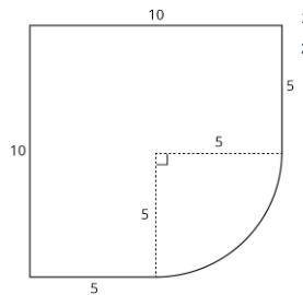 This figure is made from a part of a square and a part of a circle. What is the perimeter of this f