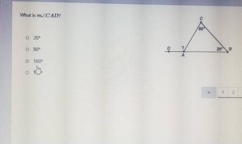 What is m<CAD? a. 20°b. 80°c 100°d. 110°