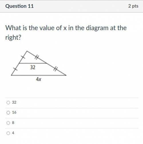What is the value of x in the diagram at the right?