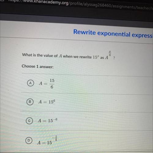 What is the value of A when we rewrite 15x as A^x/6