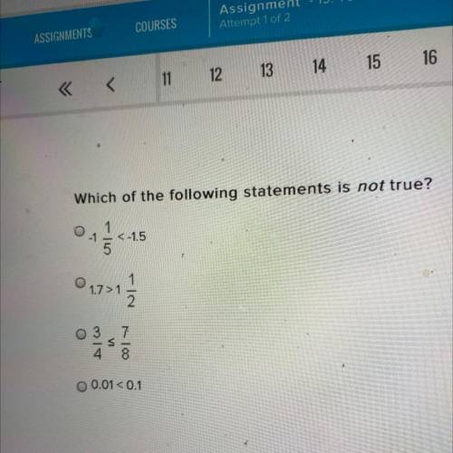 Which of the following statements is not true?
1
<15
17>1+
o 0.01<0.1