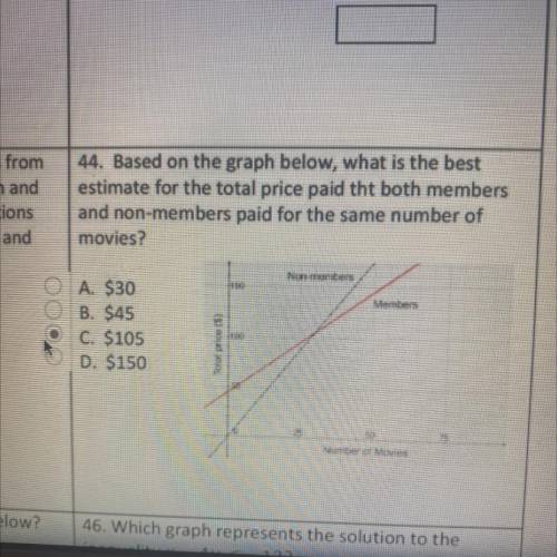 44. Based on the graph below, what is the best

estimate for the total price paid tht both members