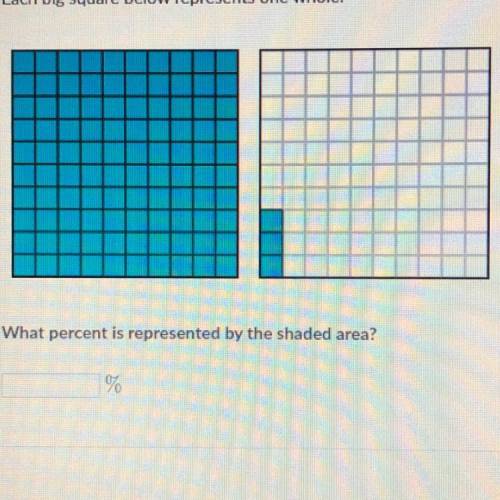 Each big square below represents one whole.

What percent is represented by the shaded area?
%