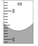 The figure shows the amount of water in a graduated test-tube. The curved surface shown is called t