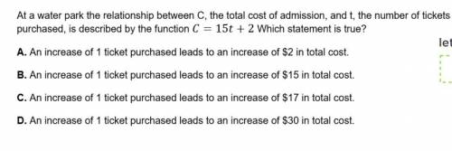 At a water park the relationship between C, the total cost of admission, and t, the number of ticke