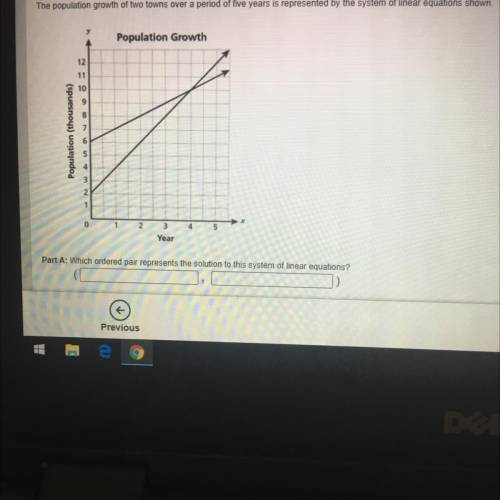 The population growth of two towns over a period of five years is represented by the system of line