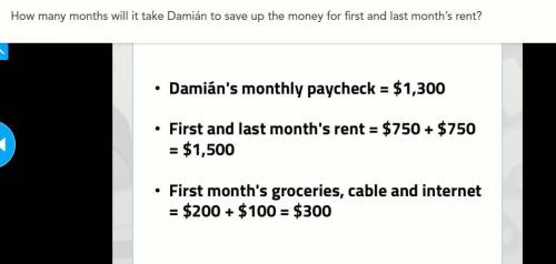 How many months will it take damian to save up the money for first and last moths rent.