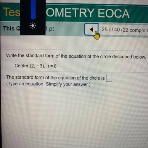 Please helppp

Write the standard form of the equation of the circle described below.
Center (2, -