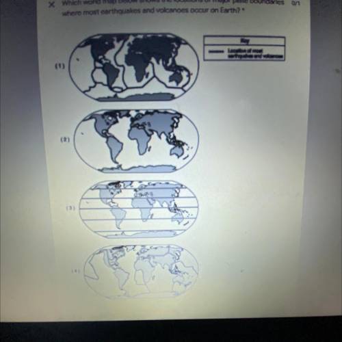 In case the question gets cut off: which world map below shows the locations of major plate boundar