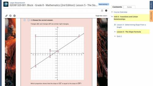 Which proportion shows that the slope of AC is equal to the slope of DF ?

PLS HELP ASAP I WILL GI