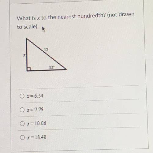 What is x to the nearest hundredth? (not drawn
to scale)
Pls help!!!