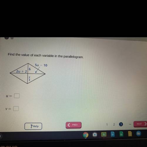 Find the value of each variable in the parallelogram.