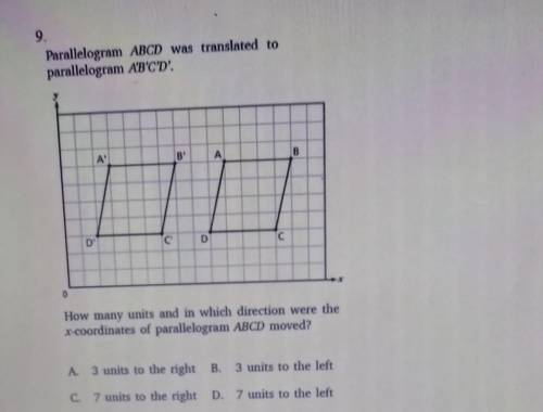 How many units and in which direction were the x coordinates of parallelogram ABCD moved ?