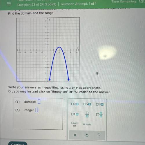 The graph of a quadratic function with vertex (4, 1) is shown in the figure below.

Find the domai