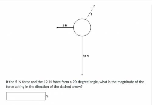 If the 5-N force and the 12-N force form a 90-degree angle, what is the magnitude of the force acti