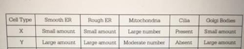 The following data were collected by observing subcellular structures of

two different types of e