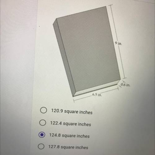 A book as the dimensions shown below. What is the area of the entire
cover of the book? *