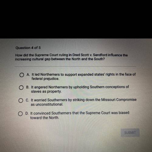 How did the Supreme Court ruling in Dred Scott v Sandford influence the increasing cultural gap bet