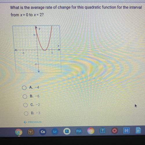 What is the average rate of change for this quadratic function for the interval from x = 0 to x = 2
