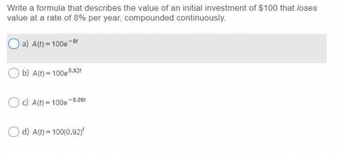 Write a formula that describes the value of an initial investment of $100 that loses value at a rat