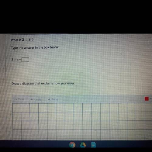 Can someone pretty please help me

What is 3 divided by 4 draw a diagram that explains how you kno