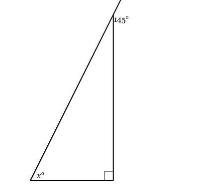 A side of the triangle below has been extended to form an exterior angle of 145°. Find the value of