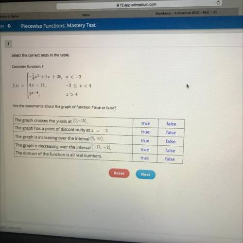 Consider function f.

12 +63 + 36, I < -2
f(x) =
41 – 15,
- 2 < x <4
I > 4
Are the sta