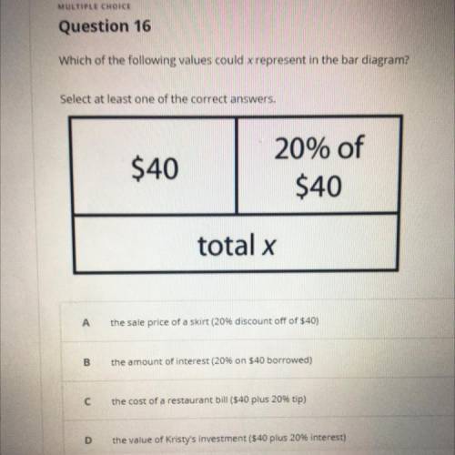 Which of the following values could x represent in the bar diagram?

PLEASE HELP!!! Worth 27 point