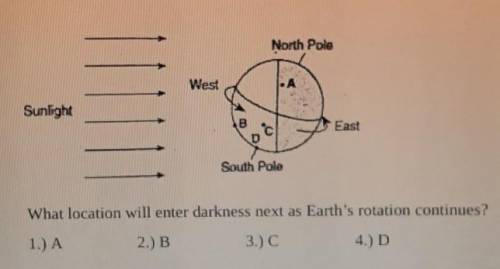 What location will enter darkness next as Earth's rotation continues ?