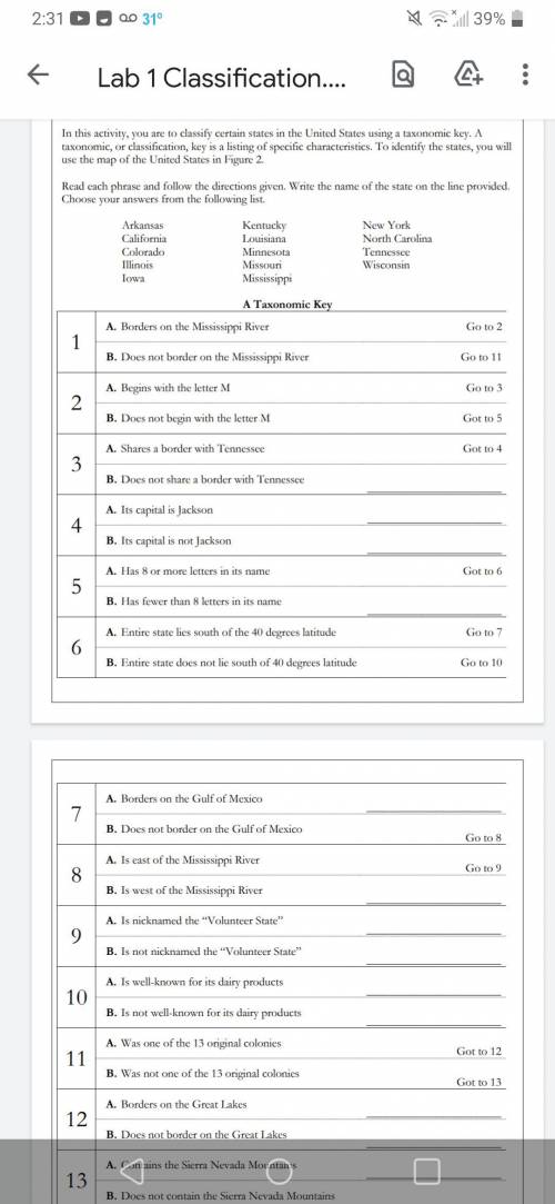 Does anyone have the classification lab worksheet. I need help with it