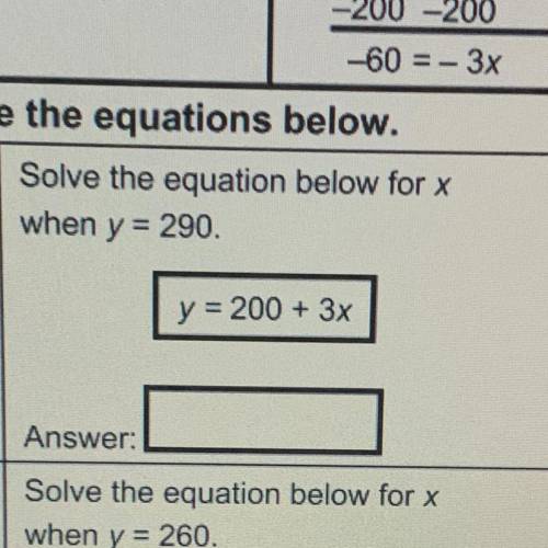 Solve the equation below for x when y= 290