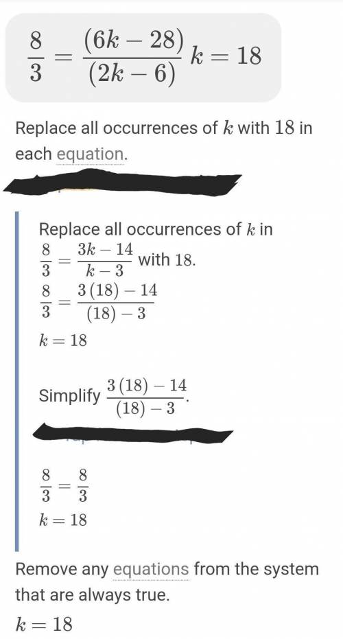 8/3=(6k-28)/(2k-6) k=18