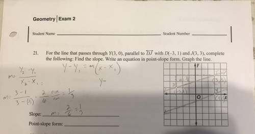 For the line that passes through Y(3,0), parallel to ↔DJ with D(-3,1) and J(3,3) I need to find the
