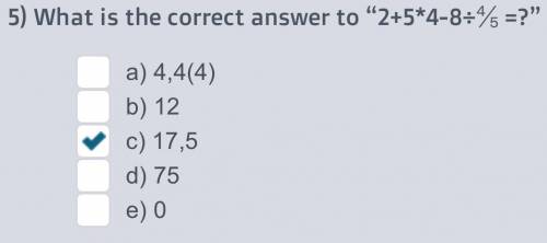 What is the correct answer to “2+5*4-8÷⅘=?
