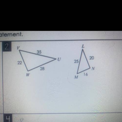 Determine whether the triangles are similar. If similar

, state how (AA ~, SSS~, or SAS~), and wr