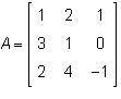 A triangle is located on a three-dimensional coordinate plane. Matrix A shows the location of each