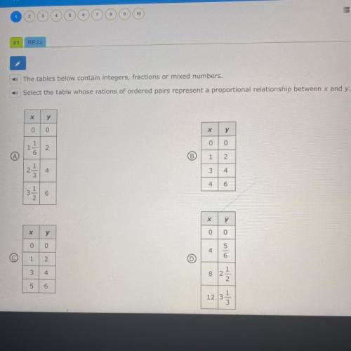 -The tables below contain integers, fractions or mixed numbers.

Select the table whose rations of