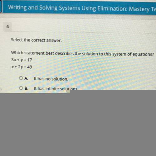 Which statement best describes the solution to the system of equations?