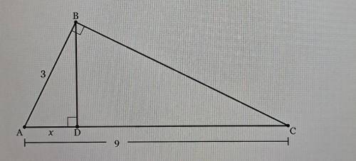 Given right triangle ABC with altitude BD drawn to hypotenuse AC. If AB = 3 and AC = 9, what is the