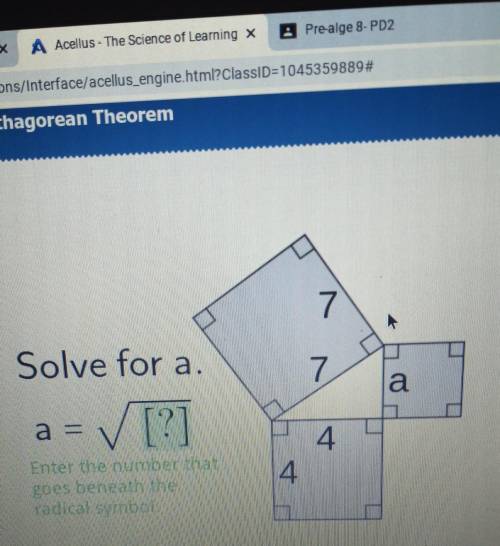 IS 7 7 Solve for a = √[? [] a a = 4 Enter the number that goes beneath the radical symbol 4 Enter