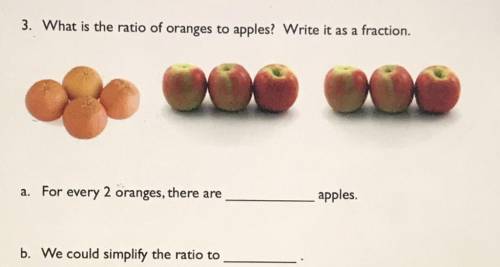 What is the ratio of oranges to apples? Write it as a fraction?

We could simply the ratio to?