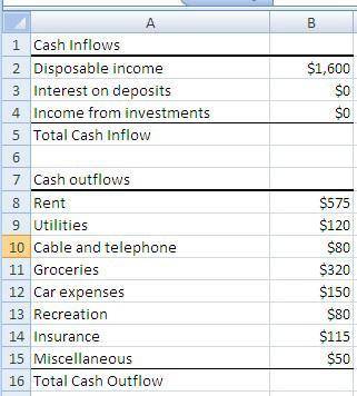 Based on the spreadsheet below, which of the following is a true statement? a. The net cash flow is