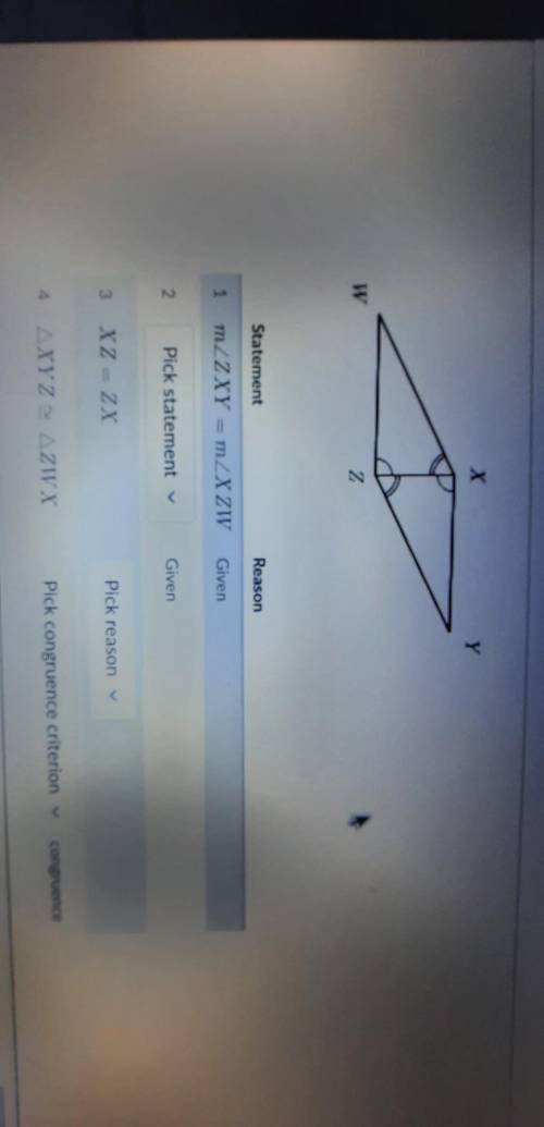 Proove that triangle XYZ is congruent to triangle ZWX