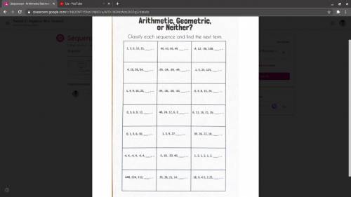 I need you to finish the sequence and determine whether it's Arthimetic, Geometric, or none.