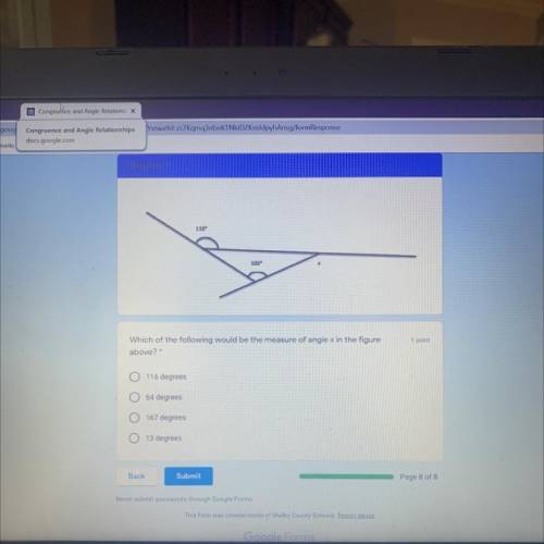 What is the measure of angle x in the figure