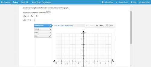 Use the drawing tools to form the correct answer on the graph.
 

Graph the composite function g(f(