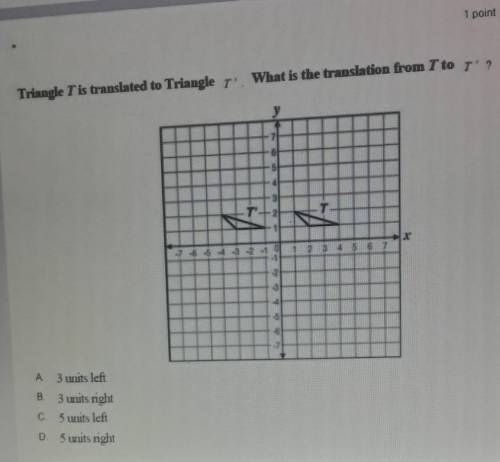 Triangle T is translated to Triangle T What is the translation from T to T'? у T T A 3 units left B