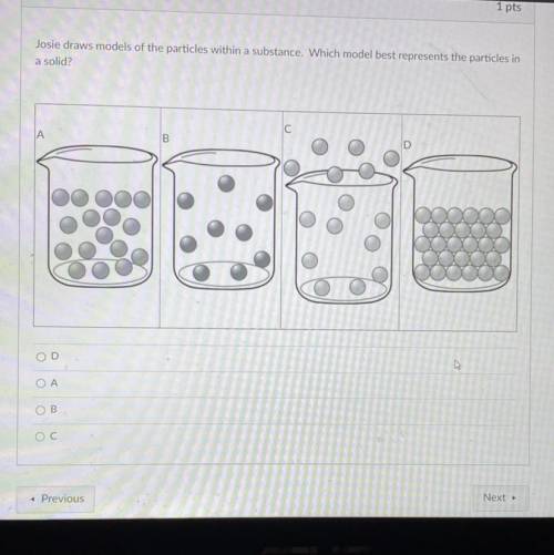 Josie draws models of the particles within a substance. Which model best represents the particles i