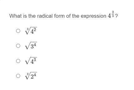 50 POINTS PLEASE HELP FAST
What is the radical form of the expression 423?