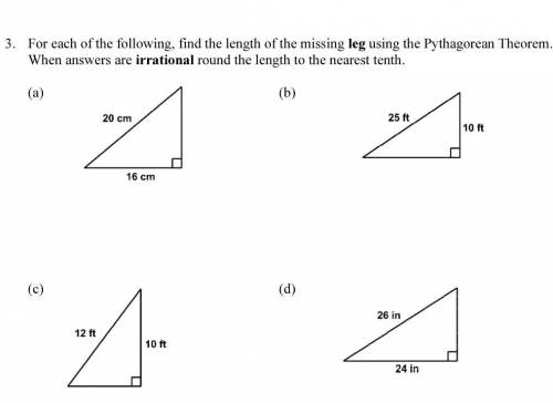 The Pythagorean theorem 
please help answer all the questions